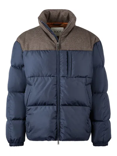 Tod's Colour-block Padded Jacket In Blue