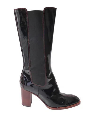 Tod's Tods Contrast Stitch Knee-high Boots In Black Patent Leather