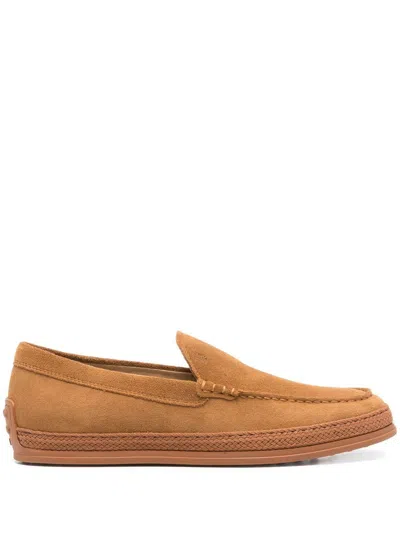 Tod's Cord Weaving Slip-on Suede Loafers In Brown