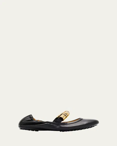 Tod's Cosmo Nappa Leather Band Rings Ballerina Flats In Black