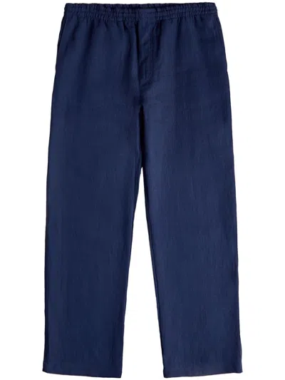 Tod's Coulisse Linen Trousers In Blue