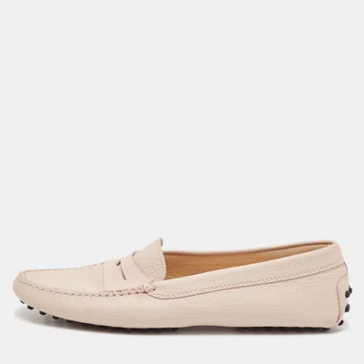 Pre-owned Tod's Cream Leather Slip On Loafers Size 38.5