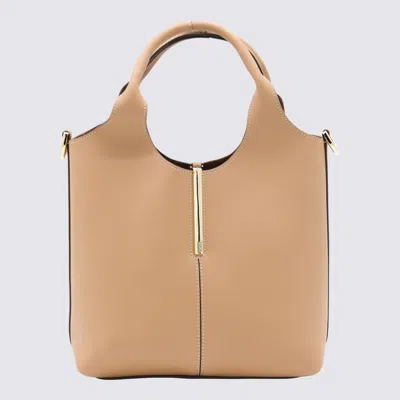 Tod's Cream Leather Top Handle Bag In Brown