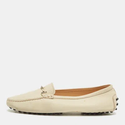 Pre-owned Tod's Cream Nubuck Leather Loafers Size 39.5 In White