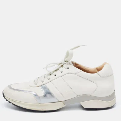 Pre-owned Tod's Cream/silver Leather Low Top Sneakers Size 38.5