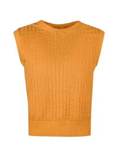 Tod's Crinkled Knitted Vest In Orange