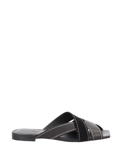 Tod's Sandals Open Toe Flat Sole Cross Strap In Black