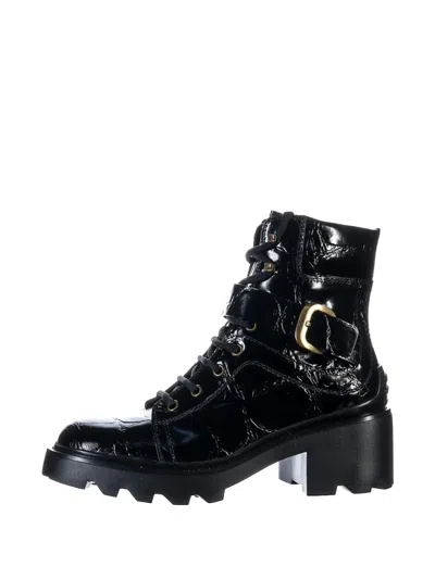 Tod's Croc-effect Buckled Combat Boots In Black