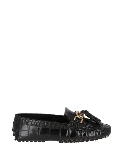 Tod's Croc-effect Gommino Loafers In Black