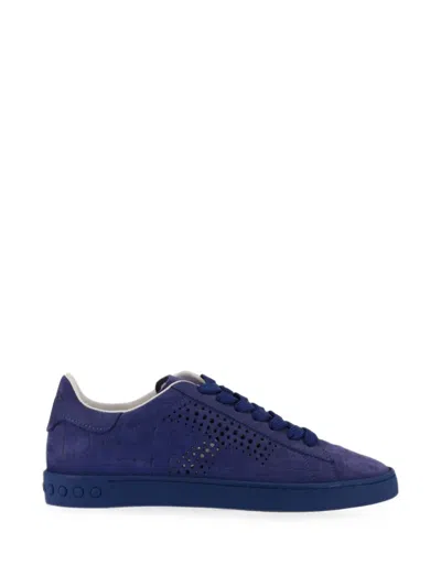Tod's Croc-effect Perforated Sneakers In Blue