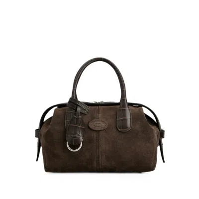Tod's Croc-effect Suede Bucket Bag In Brown