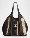 Tod's Crochet Shopping Tote Bag In T Moro Nero Mastice