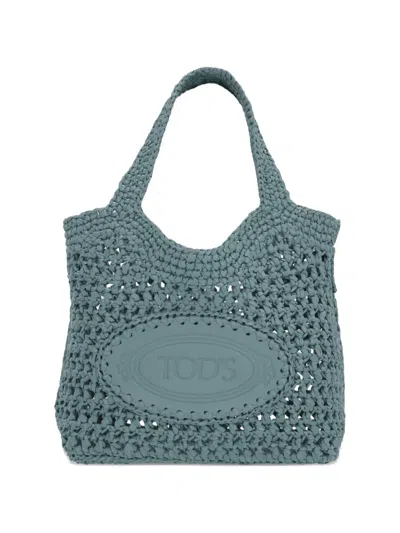 Tod's Crochet-knit Logo-patch Tote Bag In Green
