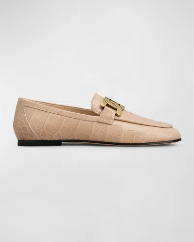 TOD'S CROCO CHAIN SLIP-ON LOAFERS