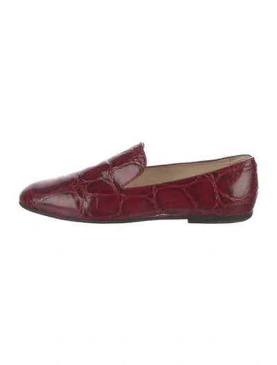 Pre-owned Tod's Crocodile Animal Print Loafers In Red