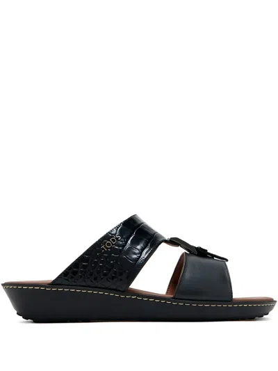 Tod's Crocodile-embossed Leather Sandals In Black