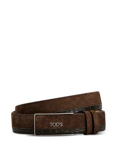 Tod's Crocodile-effect Suede Belt In Brown