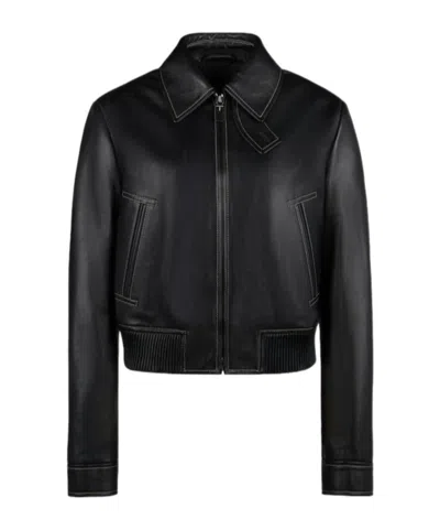 Tod's Cropped Leather Bomber Jacket In Black