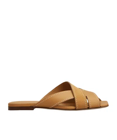 Tod's Sandals Heel Contrast Stitching Crisscross Straps In Animal Print