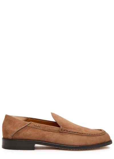 Tod's Logo-plaque Suede Ballet Flats In Brown