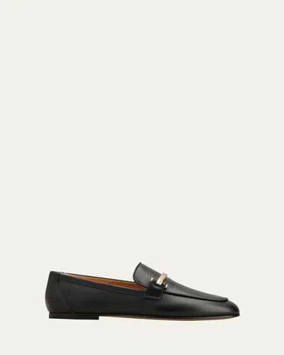 Tod's Cuoio Leather Bar Detail Loafers In Nero