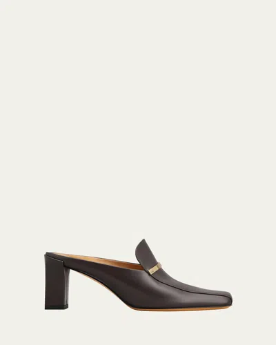 Tod's Cuoio Leather Bar Loafer Mules In Palissandro