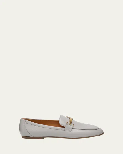 Tod's Cuoio Leather Bar Loafers In Gabbiano
