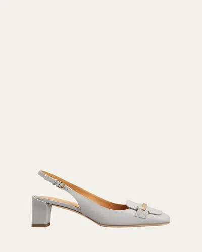 Tod's Cuoio Leather Bar Slingback Pumps In Gabbiano
