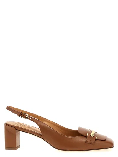 Tod's 50 Leather Slingback Pumps In Dark Kenya