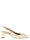 Tod's Square Toe Leather Pumps With Metal Bar In White