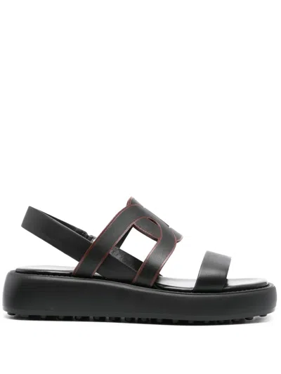 Tod's Women's Cut-out Logo Strap Sandals In Black