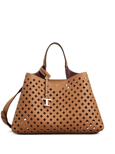 Tod's Cut-out Top Handle Tote Bag In Brown