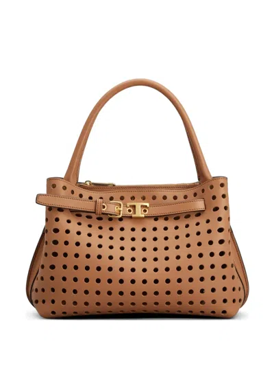 Tod's Cutout Top Handle Tote Bag In Brown