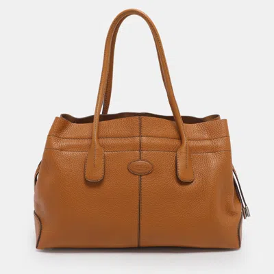 Pre-owned Tod's D Bag Media Tan Leather Tote In Brown