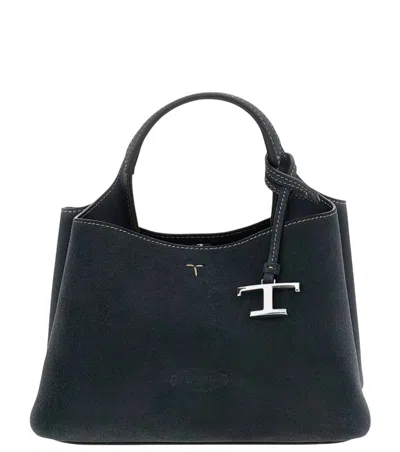 Tod's Dark Blue T-timeless Mini Tote In Black