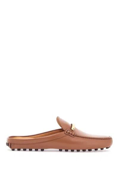 Tod's Dark Brown Calfskin Slip On With Metal Detail