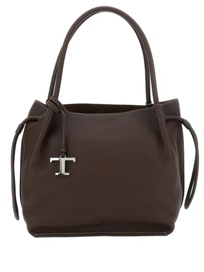TOD'S DARK BROWN LEATHER BUCKET BAG
