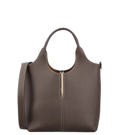 Tod's Dark Brown Leather Mini Tote In Orange