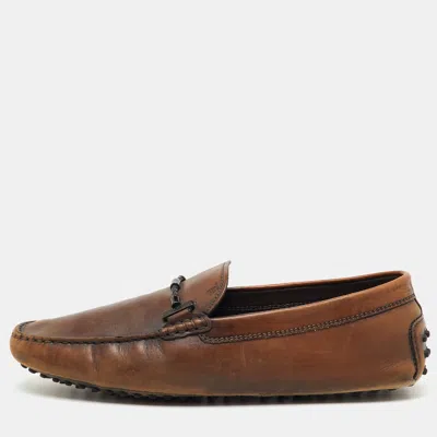 Pre-owned Tod's Dark Brown Leather Slip On Driving Loafers Size 45