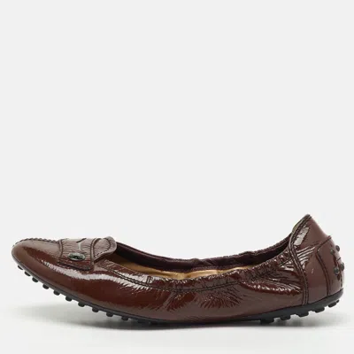 Pre-owned Tod's Dark Brown Patent Leather Scrunch Ballet Flats Size 37