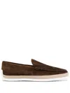 Tod's Suede Loafers With Round Toe And Braided Jute Sole In Dark Brown
