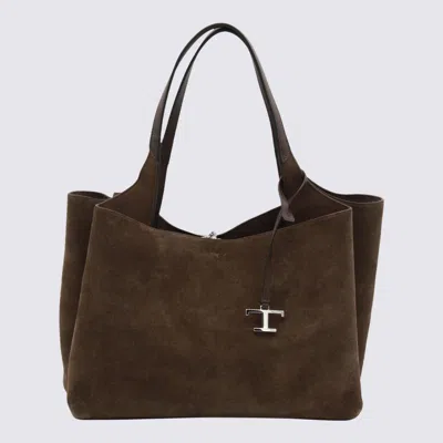 Tod's Dark Brown Suede Leather Top Handle Bag