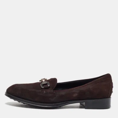 Pre-owned Tod's Dark Brown Suede Slip On Penny Loafers Size 38