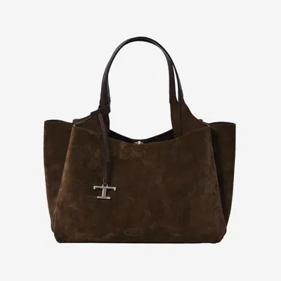 Tod's Dark Brown T Timeless Medium Tote