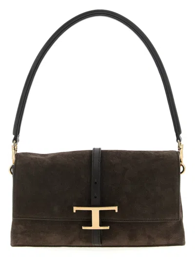 TOD'S WOMEN DARK BROWN T TIMELESS MINI SHOULDER BAG, ONESIZE LUXURY SHOULDER BAGS FOR WOMEN DARVEYS