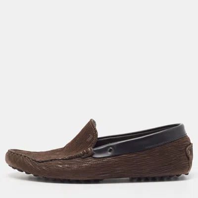 Pre-owned Tod's Dark Brown Textured Leather Gommino Loafers Size 42.5