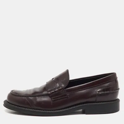 Pre-owned Tod's Dark Burgundy Leather Slip On Loafers Size 41.5