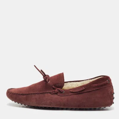 Pre-owned Tod's Dark Burgundy Suede Bow Slip On Loafers Size 44.5