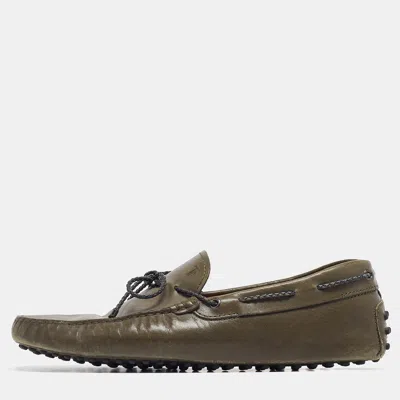 Pre-owned Tod's Dark Green Leather Bow Loafers Size 43