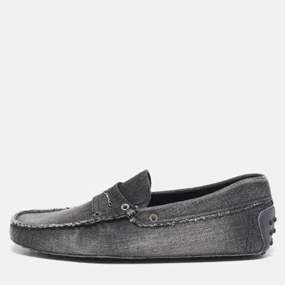 Pre-owned Tod's Dark Grey Denim Slip Penny Loafers Size 41